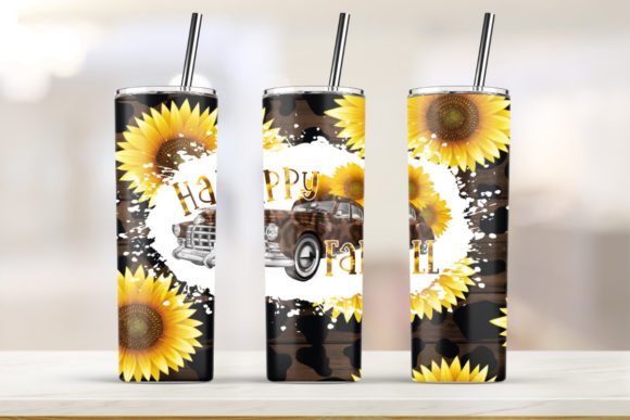 20oz Skinny Tumbler Happy Fall Sunflower Graphics & Print