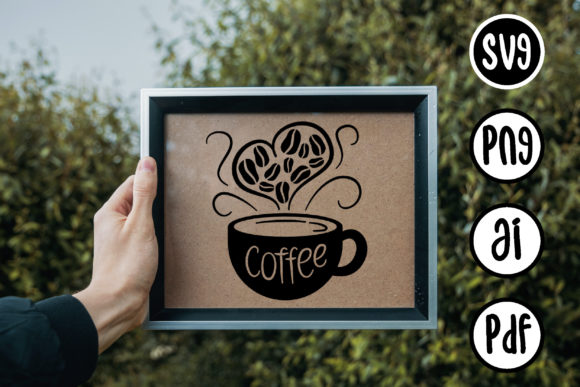 Coffee Print with Cups, Beans SVG for Graphics & Crafts