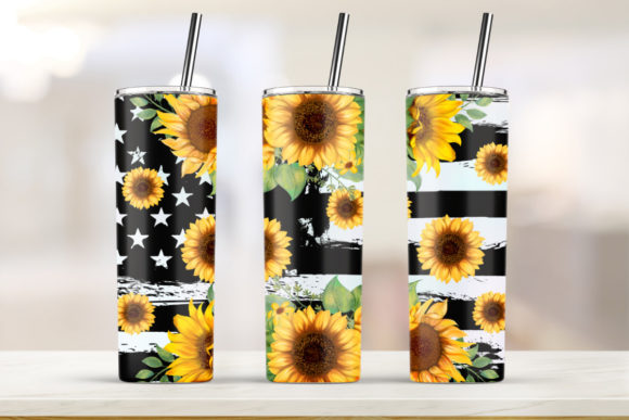 Rustic Sunflower American Flag Tumbler