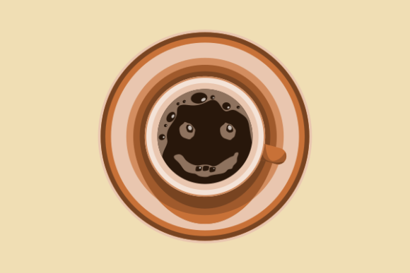 Top View Coffee As Happy Emoticon Graphics & Illustrations