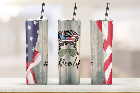 USA Mom Life 20oz Skinny Tumbler Graphics & Print Templates