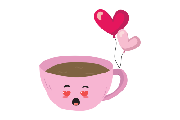 Valentine Kawaii Cup Balloons Vector: Graphic & Illustration