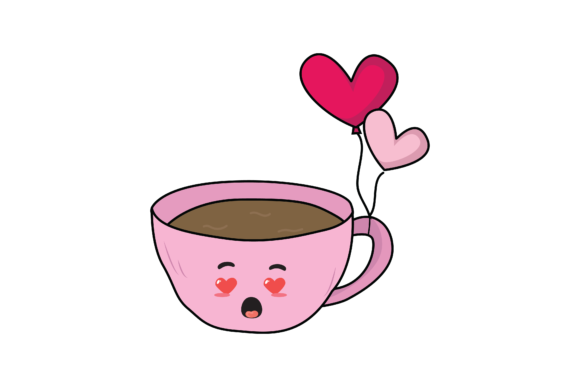 Valentine Kawaii Cup Graphics and Fill Illustrations