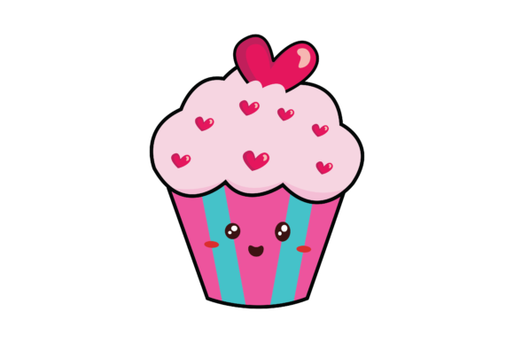 Valentine Kawaii Cupcake Illustrations & Graphics