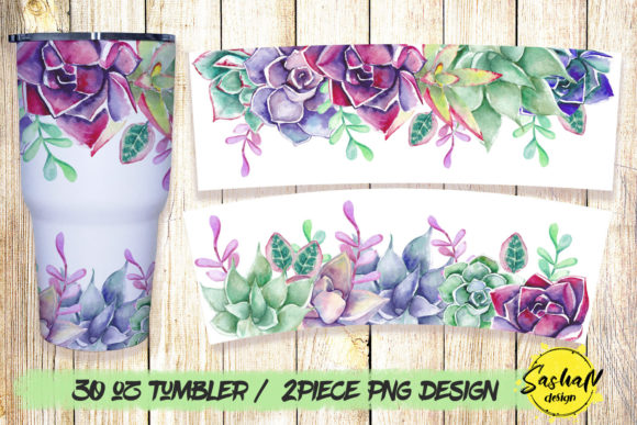 Watercolor Succulents 30 Oz Tumbler PNG: Print Templates & Graphics